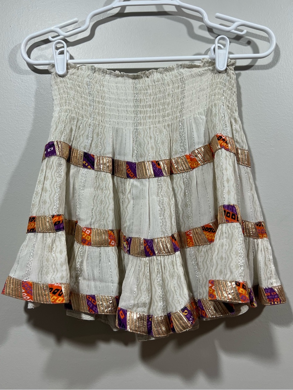 Ramy Brook Cream Khloe Mini Skirt with Orange & Purple Trim Small